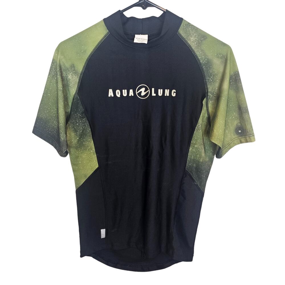 Aqua Lung Rash Guard Short Sleeve Rash Guard Men M Black Green Swim Top Men